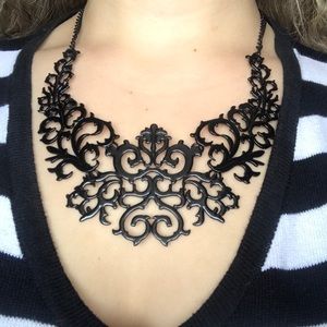 Gothic black lace style statement necklace